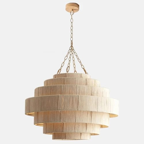BAICXT Nature Color French Large Pendant Light Hemp Rope Hand-Woven Hanging Lamp E26 Lampholder D31.5in Chandelier Living Room Bedroom Balcony Hallway Mall Villa Loft Dining Room Lighting Fixture