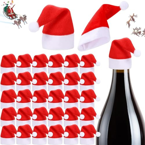 Whiosyrt Weihnachtsmützen für Mini-Weihnachtsmannmützen zum Basteln, 5,6 x 12,9 cm, kleine Weihnachtsmützen für Weihnachten, Party, Tischdekoration, Abendessen, 30 Stück