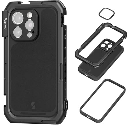 SMALLRIG Mobile Video Cage für iPhone 16 Pro Max, Telefonkäfig mit Telefonhülle mit T-Mount-Objektivrückplatte, Unterstützung für MagSafe, Schnellverschluss-Telefonvideo-Rig für Videografie – 4827
