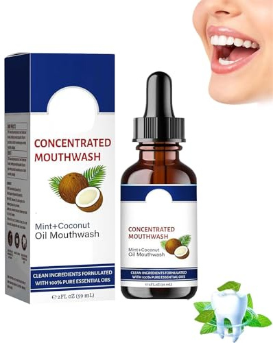 Collutorio per tirare l'olio di cocco fresco, collutorio all'olio di cocco, collutorio alla menta di cocco, olio per tirare i denti e le gengive di cocco (1 pezzi)