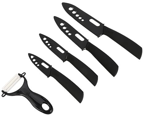 Amosfun Coltelli da Cucina in Ceramica con Pelapatate Realizzato in Ceramica e ABS Sicuro e Salutare da Usare Manico Antiscivolo Leggero e Compatto