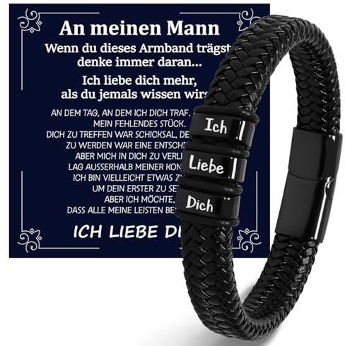 Mrssbea Geschenke für Männer Herren Armband Ich Liebe Dich Geschenk für Mann Papa Sohn Geburstagsgeschenk Jahrestagsgeschenk Vatertagsgeschenk Lederarmband