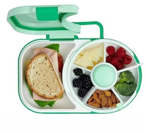 Zwfjcmsa Lonchera estilo Bento con spinner para aperitivos, contenedor de almuerzo dividido con 6 compartimentos, incluyendo bandeja para sándwich y frutas