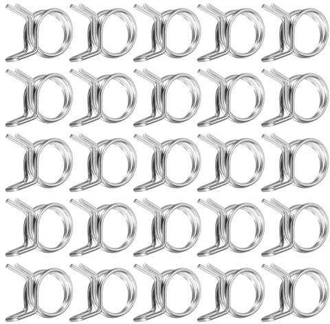 sourcing map 25Pcs 13mm/0.51inch Inner Dia Double Wire Spring Hose Clamp, Stainless Steel Adjustable Spring Clips for Hose Fuel Line Silicone Tube Water Pipe Air Pipe