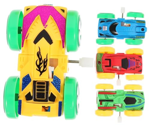 GLSTOY 4pcs Cartoon Double-sided Wind-up Car Toys for Children Plastic Clockwork Toy Vehicles with Random Colors Suitable for Boys and Girls Fun Indoor Play Set