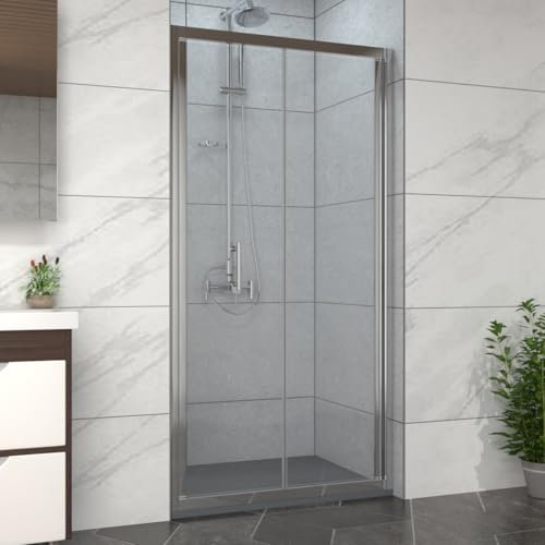 NRG 900mm Bathroom Bi- Fold Shower Door Chrome Framed with 900x700mm SMC Rectangle Shower Tray Anthracite