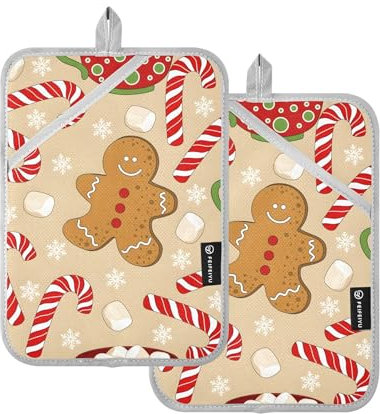 Set di presine da cucina con presina e presina a tema natalizio, resistenti al calore, con tasche per microonde, confezione da 2