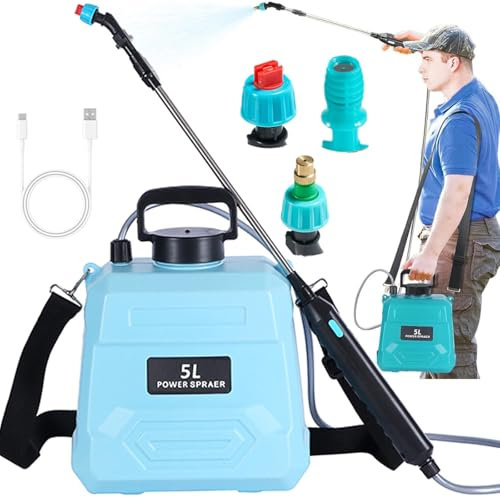 5/8L Pressure Pump Garden Sprayer, Portable Pompa Irroratrice a Batteria Spruzzatore a Pressione with 3 Types of Nozzles & 5 Water Effects, USB Rechargeable, Outdoor Weed Water Sprayer Blue 5L