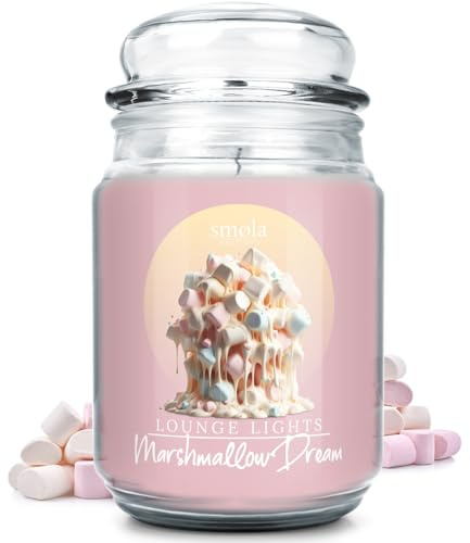 smøla Stort doftljus i glas I Marshmallow Dream 625 ml – stearinljus, söt marshmallow-doft I upp till 140 timmar brinntid I veganskt sojavaxljus I perfekt presentidé
