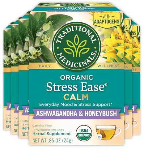 Traditional Medicinals Thé, Organic Stress Ease Calm, Favorise la Relaxation, 96 sachets de thé (lot de 6)