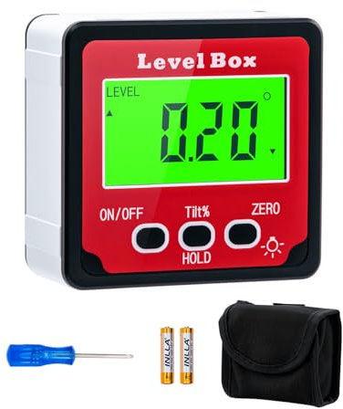 Tolesum Goniometro Digitale Magnetico,Inclinometro Digitale,Level Box Elettronico Angle Finder Gauge Meter Bevel 4x90° per Falegnameria Edilizia Auto