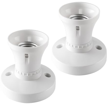 TAGMEIU E27 Ceiling Lamp Holder 2PCS, Screw Light Bulb Socket Base Converter, White ES Fitting for Pendant LED Bulbs, Easy to Install