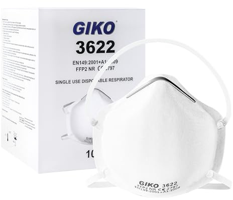 GIKO FFP2 Dust Mask Pack of 10 - Moulded Disposable Respirator Mask 5 layers Protection FFP2 Face Masks for DIY Projects, Construction, Building Work, Sanding, Fine Dusts, Woodworking, White