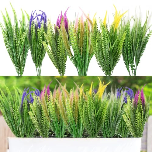 Zequech 8 Piezas Plantas Artificiales Hierba de Cola, Arbusto Verdes Plantas Resistente para Exteriores Resistentes UV para Jardines Hogar Balcón Oficina Jardinera Patio