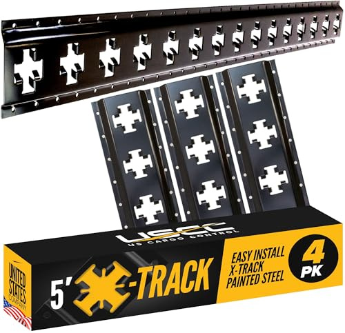 US Cargo Control X Track Rails (4-Pack), 5 FT Black X-Track Rail for Trailers, Pickup Trucks, Garages, and Sheds - Use with E-Track Straps for Vertical and Horizontal Alignment