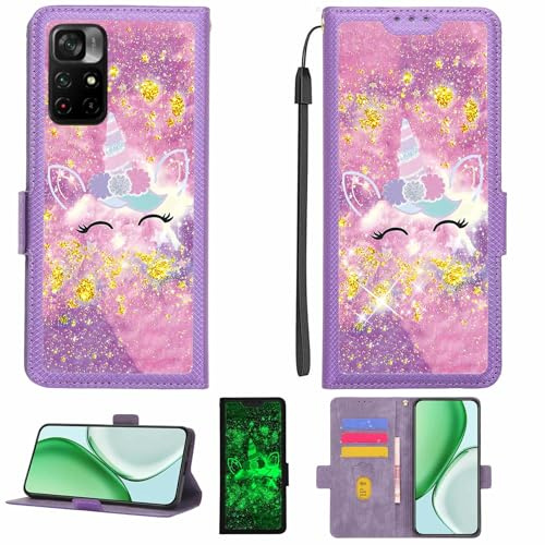 Kinetijy Coque Compatible pour Poco M4 Pro Coque Étui Housse Case Support [avec Film Protecteur HD d'une dureté de 9H] [Blocage RFID][Paillettes dorées + Brillantes] LPT-DJS