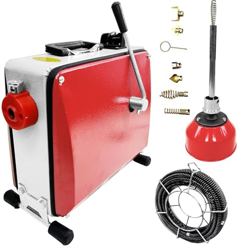 XYJBHB Elektrische Abflussspirale 550W Rohrreinigungsmaschine | Abflussreiniger Set für Küche, Bad & WC | Inkl. 28m Spirale & 7 Bohrköpfe | Effektiver Rohrreiniger