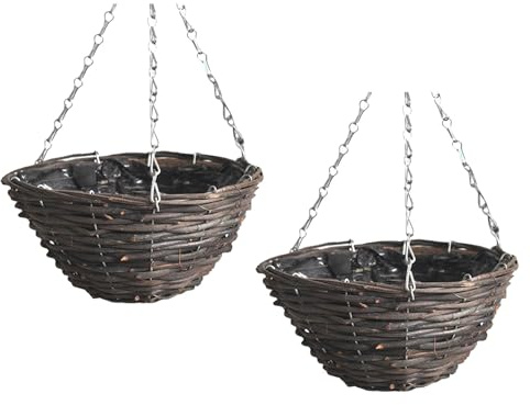 OSALADI Set 2 Vasi di Fiori Intrecciati in Rattan Sospesi, Fioriere da Appendere al Muro per Piante, Cesti Sospesi per Esterni e Giardino