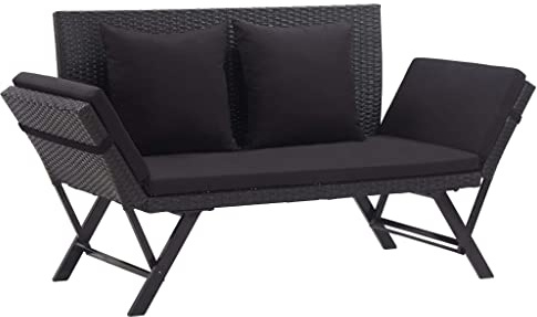 mtlskopl Gartenbank 176 cm Schwarz Poly Rattan 2-in-1 Sonnenliege verstellbar Modernes Design Robustes Gestell für Garten Terrasse Balkon
