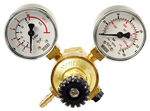 ELMAG Druckregler für Argon/CO₂/Mischgas MINI | 200 bar | 0–12 l/min | Ø 50 mm Manometer | W21,8x1/14'' RH | inkl. 6 mm Schlauchtülle