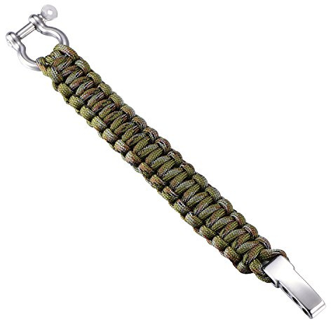 DonDon Paracord Bracelet de Survie Hommes Acier Inoxydable Bracelet Outdoor Tressé Olive-Gris-Marron