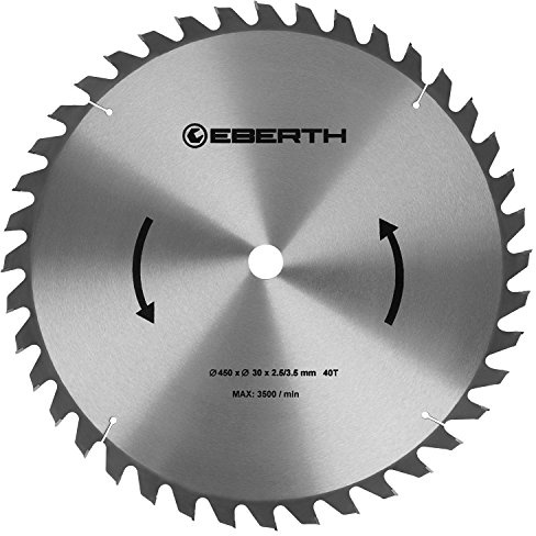 EBERTH Kreissägeblatt Sägeblatt Kreissäge Blatt aus Stahl mit Hartmetall-Zähnen für Holz-Schnitte (450mm Durchmesser, 30mm Bohrung, 2.5mm Blättstärke, 3.5mm Schnittbreite, 40 Zähne, RPM Max. 3500)
