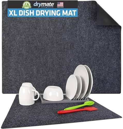 Drymate Jumbo XL Dish Drying Mat (19”x24”), Low-Profile, Super Absorbent, Quick Dry Fabric, Waterproof & Slip-Resistant, for Kitchen Counter, Trimmable, Easy to Clean (USA Made)(Charcoal)