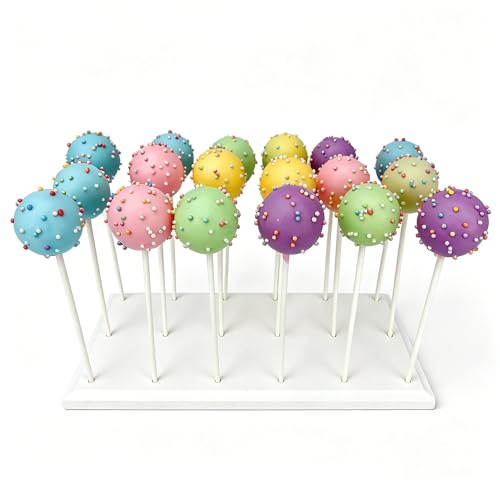 NANGOPOP Cake-Pop-Ständer aus Holz – 18-Loch-Lutscher-Halter, Süßigkeiten- oder Saugnapf-Ständer für Desserttisch für Hochzeit, Dusche, Geburtstagsparty, Weiß, passend für 4 mm Lutscherstäbchen