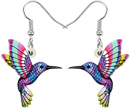 WEVENI Cute Acrylique Colibri Oiseaux Boucles d'oreilles pour les Femme Filles Kolibrin Bijoux Charms Cadeau