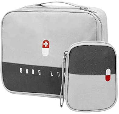 Hossom 2 Stück Medikamententasche, Reiseapotheke Tasche Wasserdicht, Medikament Tasche Reise, Große & Klein Medizin Aufbewahrungstasche, Medikamententasche für Home, Schule,Reisen, Camping (Grau)