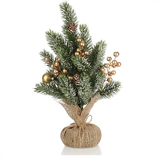 COM-FOUR® Deko-Baum Weihnachten, Kleiner Schmuckbaum mit Weihnachtskugeln | Tolle Tischdeko für die Adventszeit - ergänzt Kränze und Girlanden