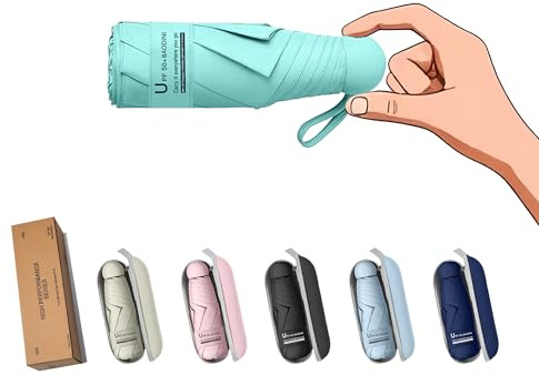 BAODINI Mini reseparaply med fodral litet kompakt UV-paraplyskydd sol lätt litet fickparaply