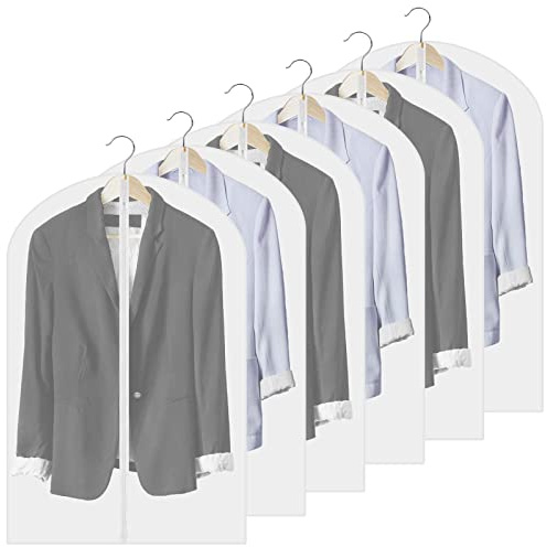 6Pack Clear Suit Bags with Zips, 60 * 100cm Dustproof Clothes Covers, Moth Proof Garment Bags, Clear Garment Bags for Hanging Clothes for Men/Women Suit Jacket Coat
