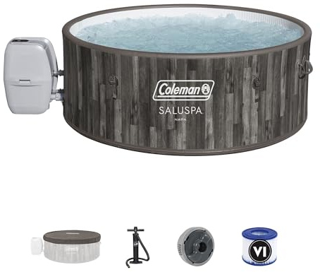 Coleman SaluSpa Napa AirJet 2 to 7 Person Inflatable Hot Tub Round Portable Outdoor Spa with 180 Soothing Jets with Cover, Gray