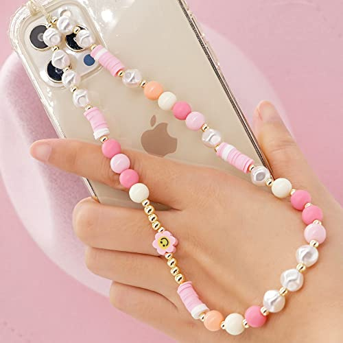 PTNKUIIY Handykette Perlen Handyanhänger, Böhmen Stil Bunte Perlen Telefon Kette Anti-Verlorene Handy Straps Acryl Handyschmuck Handgelenk Lanyard Schlüsselband für Frauen, Auto Schlüsselanhänger