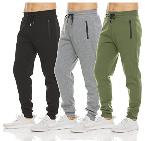 PURE CHAMP Sweatpants for Men 3 Pack Fleece Athletic Workout Joggers Mens Sweatpants with Zipper Pockets Size S-3XL (3X-Large, Set 3)