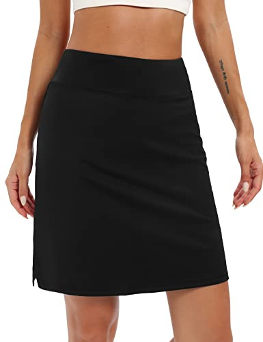 LouKeith 19 Knee Length Skorts Skirts for Women Tennis Skirts Athletic Golf Skorts Casual Workout Skirt with Shorts Pockets Black XL
