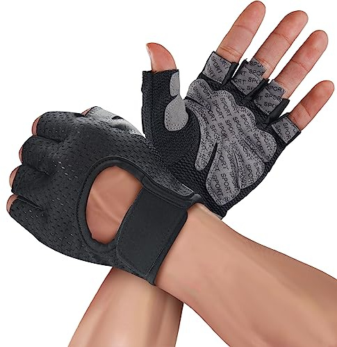 Fitness Handschuhe Trainingshandschuhe Herren Damen, Fingerlose Gym Handschuhe mit Rutschfester Silikon, Atmungsaktive Sporthandschuhe für Crossfit, Bodybuilding, Radsport, Gym Workout, Krafttraining