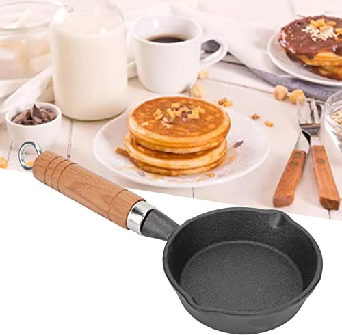 poêle en fonte de 10 cm avec manche en bois,Poêle à frire en fonte, mini poêle à crêpes à fond plat, ustensiles de cuisine allant au four pour une utilisation en intérieur et en extérieur, gril,