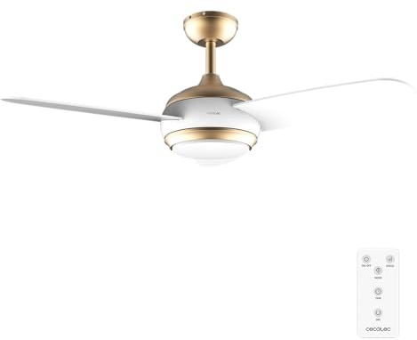 Cecotec - Ventilatore da Soffitto con luce EnergySilence Aero 4265 GoldWhite, 65 W, Diametro 106 cm con luce LED 18W, Telecomando, Temporizzatore programmabile, 3 Velocità, 3 Pale