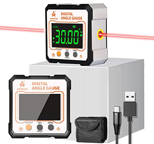 Digital Angle Finder with Electronic Laser，3-in-1 Angle Finder-Electronic Level&Laser Level-Rechargable Digital Angle Gauge Magnetic,Digital Level Box/Protractor for Table&Miter Saw with Fabric Bag