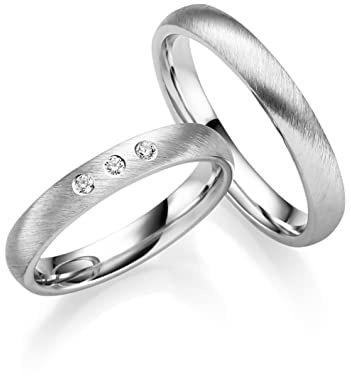 JC Trauringe | Paarpreis | Eheringe 925 Sterling Silber Rhodiniert | 3 Zirkonia Steine Nickelfrei Made in Germany Partnerringe Freundschaftsringe Gratis Gravur + Etui | ICT244