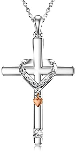 YAFEINI Kreuz Kette mit Anhänger Damen 925 Sterling Silber Mädchen Kinder Halsschmuck mit Zirkonia Halskette Schmuck Geschenk für Freundin Gattin Tochter (Kreuz Kette)