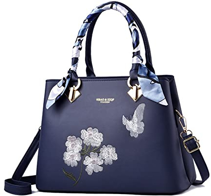 NICOLE & DORIS Sac à Main Femme à la Mode Sac Bandoulière Elégant Sac a Main Porté Epaule PU Cuir Sac D'épaule Impermeable Sac Pochette Avec Fleur Broderie