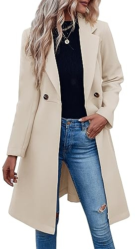 Fazortev Womens Pea Trench Coats Notched Lapel Double Breasted Belted Business Casual Jackets Outerwear