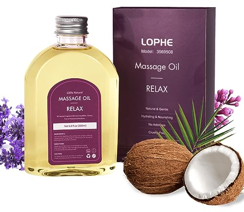 LOPHE Massageöl, 200 ml Kokosnussöl Massage Öl, Massageöl Öl Gegen Verspannungen Und Verkrampfungen Der Muskeln, Massage Oil für Entspannendes Massagetherapie