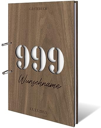 Individuelles Gästebuch zum Geburtstag – Echtes Holz mit Persönlicher Gravur, Zahl individuell ausgestanzt, hochwertige 72 Blatt / 144 Naturpapier Seiten, DIN A4 Hoch Ideal für bleibende Erinnerungen