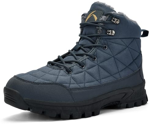 UPSOLO Mens Backpacking Boots Ankle Snow Booties Winter Trekking Hiker Anti-Slip Hiking Shoes Anti-Slip Fully Fur Casual Walking Lightweight Sneakers(T232 Blue 45)