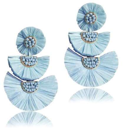 TOFBS Rattan Perlen Ohrringe für Damen - Modische Retro Strohohrringe Mit Fransen Tropfen - Handgemachte Böhmische Schmuck