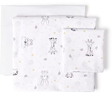 Juego de sábanas de Minicuna KOALA en blanco azul · 100% ALGODÓN · INTERBABY